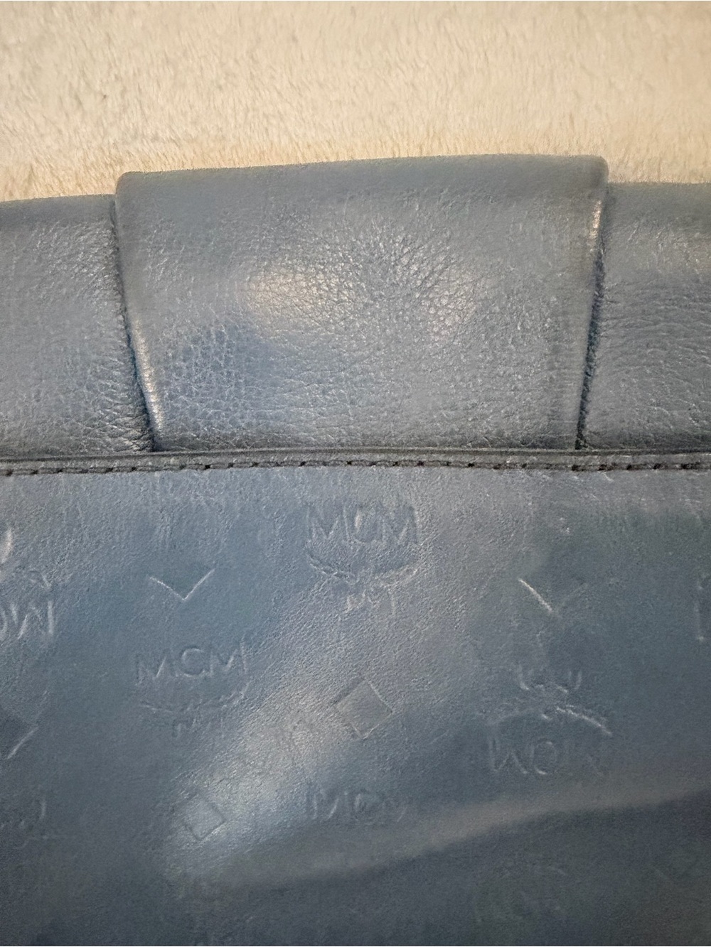 MCM Blue Leather Shoulder Bag with Tan strap - Picture 10 of 11